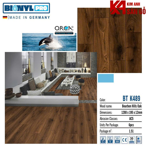 Sàn Gỗ Công Nghiệp Đức 12MM BINYL-K489